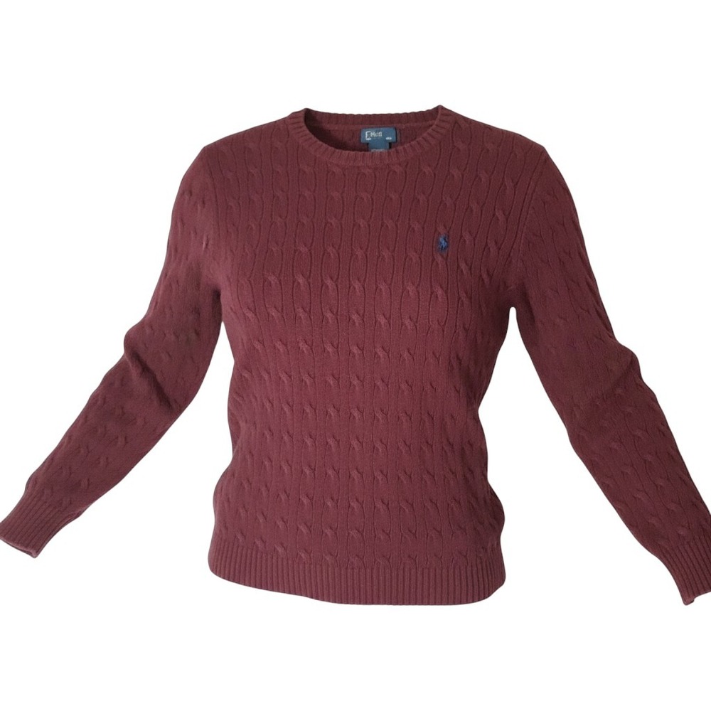 Polo Ralph Lauren Cable Knit Sweater Burgundy Maroon Crew Neck XL 18-20